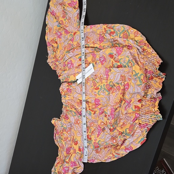 Cupcakes and Cashmere Yellow Pink Floral Elastic Neckline Blouse Small - Picture 11 of 12